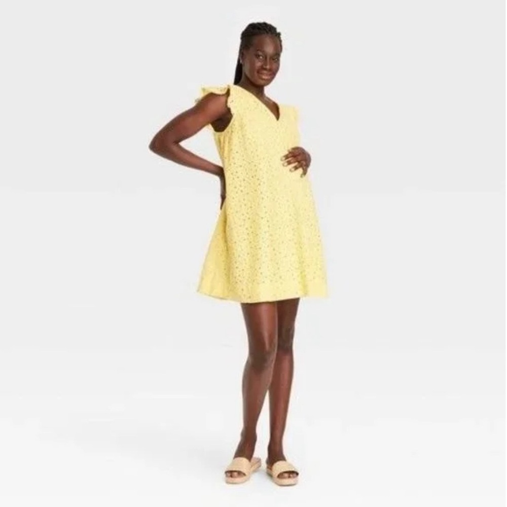 The Nines by HATCH Small Flutter Short Sleeve Eyelet Maternity Dress Mint Size L - Picture 1 of 4